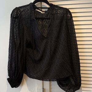 Alice + Olivia Black Sheer Jacquard Balloon Sleeve Blouse